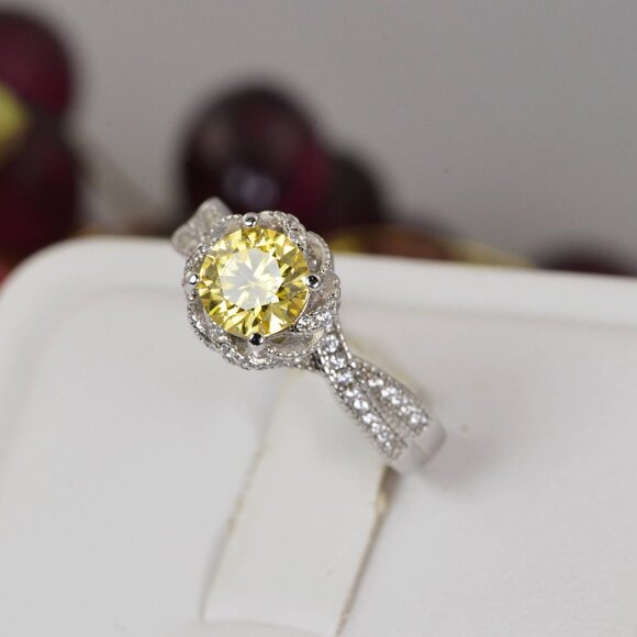 Certified Moissanite Diamond 1CT Champagne Solitaire Engagement Ring - Picture 2 of 7